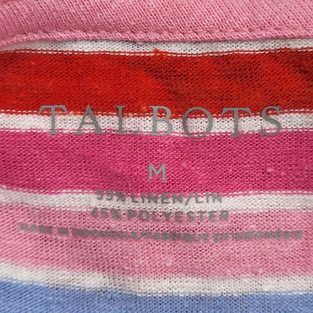 Talbots Women's Red Pink Blue White Stripe V-Neck  Linen Casual T-Shirt Size Med - Picture 9 of 11